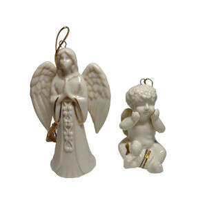Lenox Vintage Christmas Praying Angel Porcelain Ornament + Winged Baby Cherub
